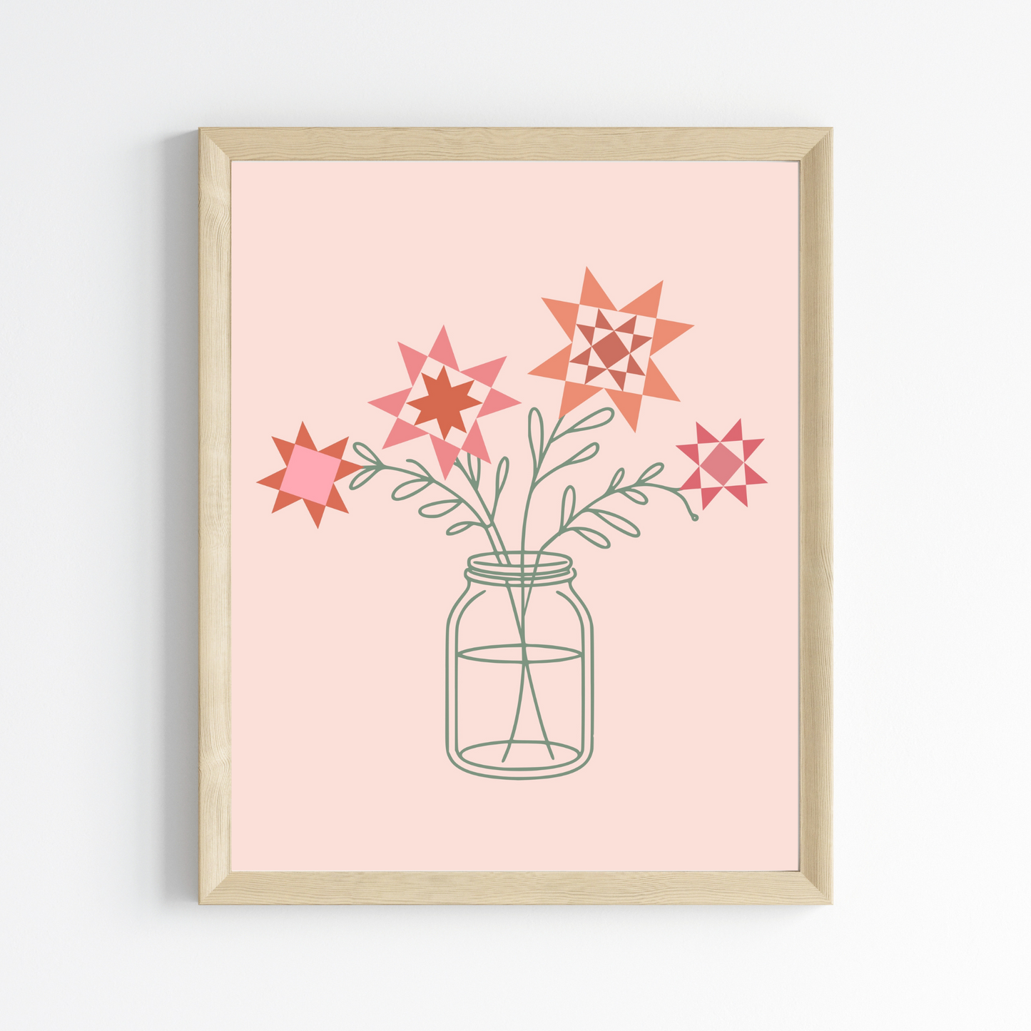 Mason Jar Quilt Block Flowers Wall Art Print