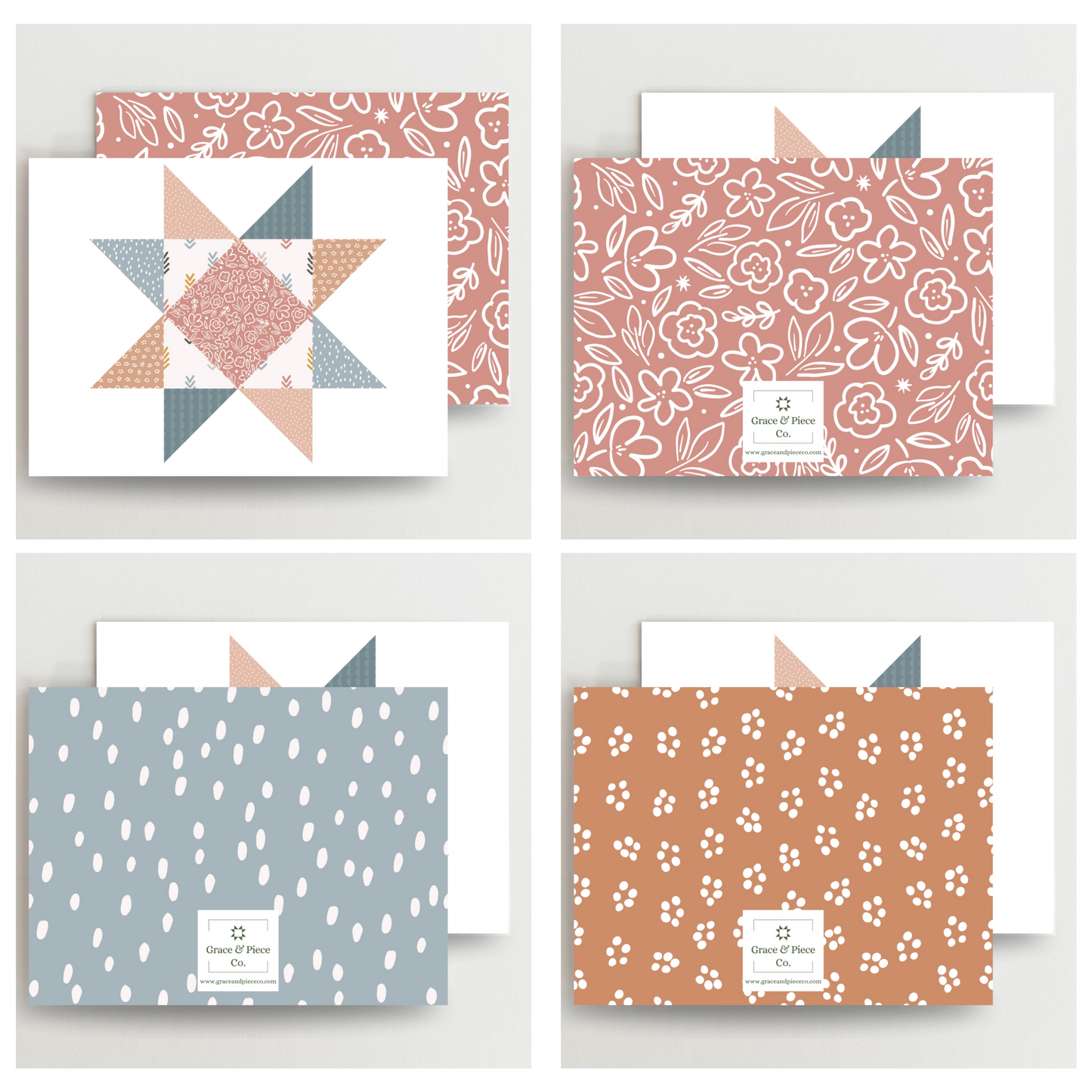 Boho Natural Quilt Star Assorted Blank Note Cards Set