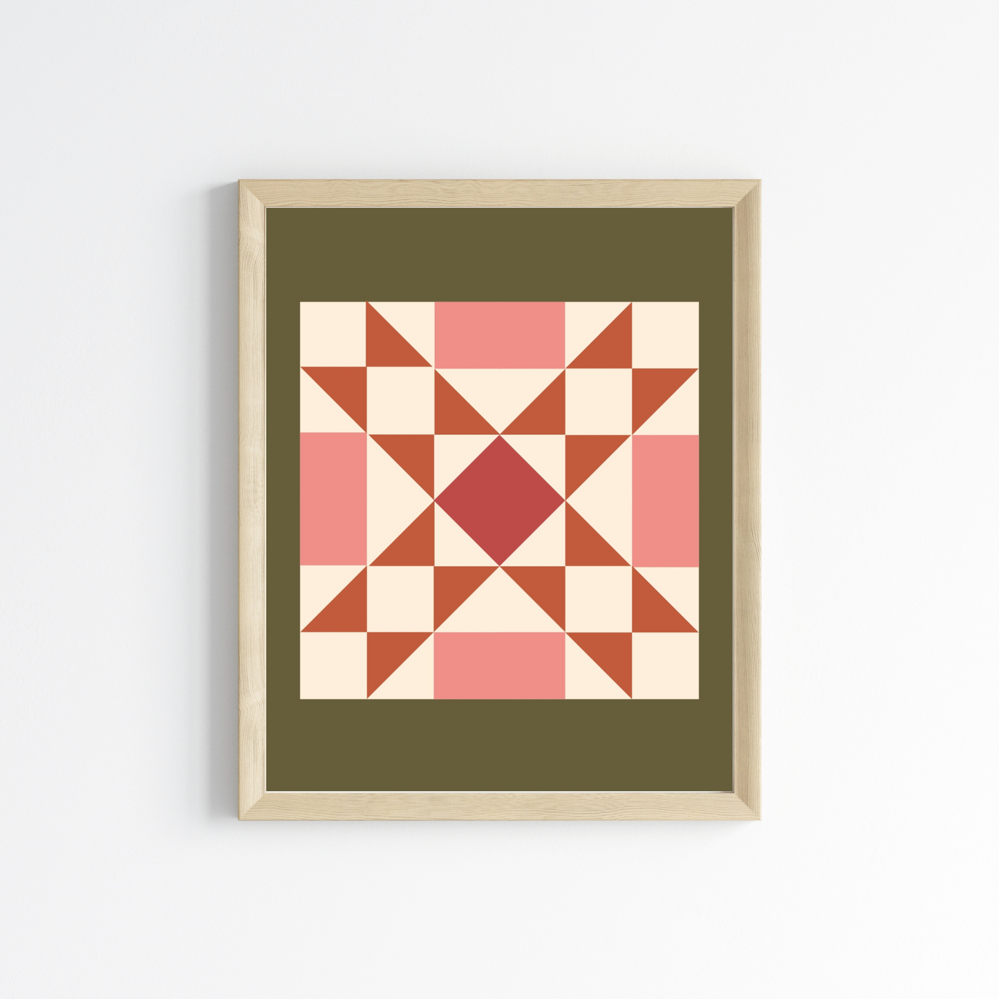 Pink and Green Quilt Block Wall Art Print