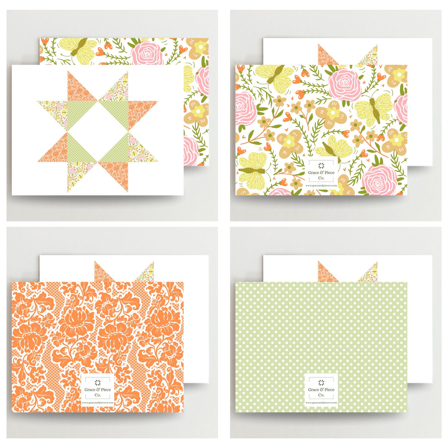 Bright and Cheery Quilt Star Assorted Blank Note Cards Set