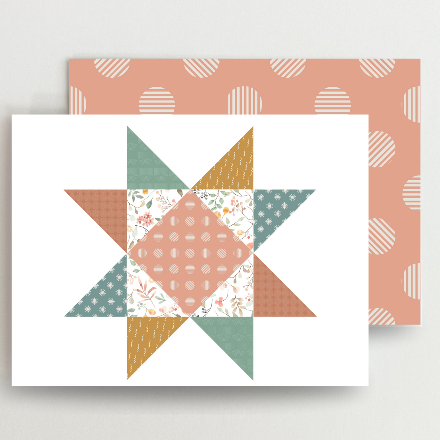 Floral Friendship Quilt Star Assorted Blank Note Cards Set