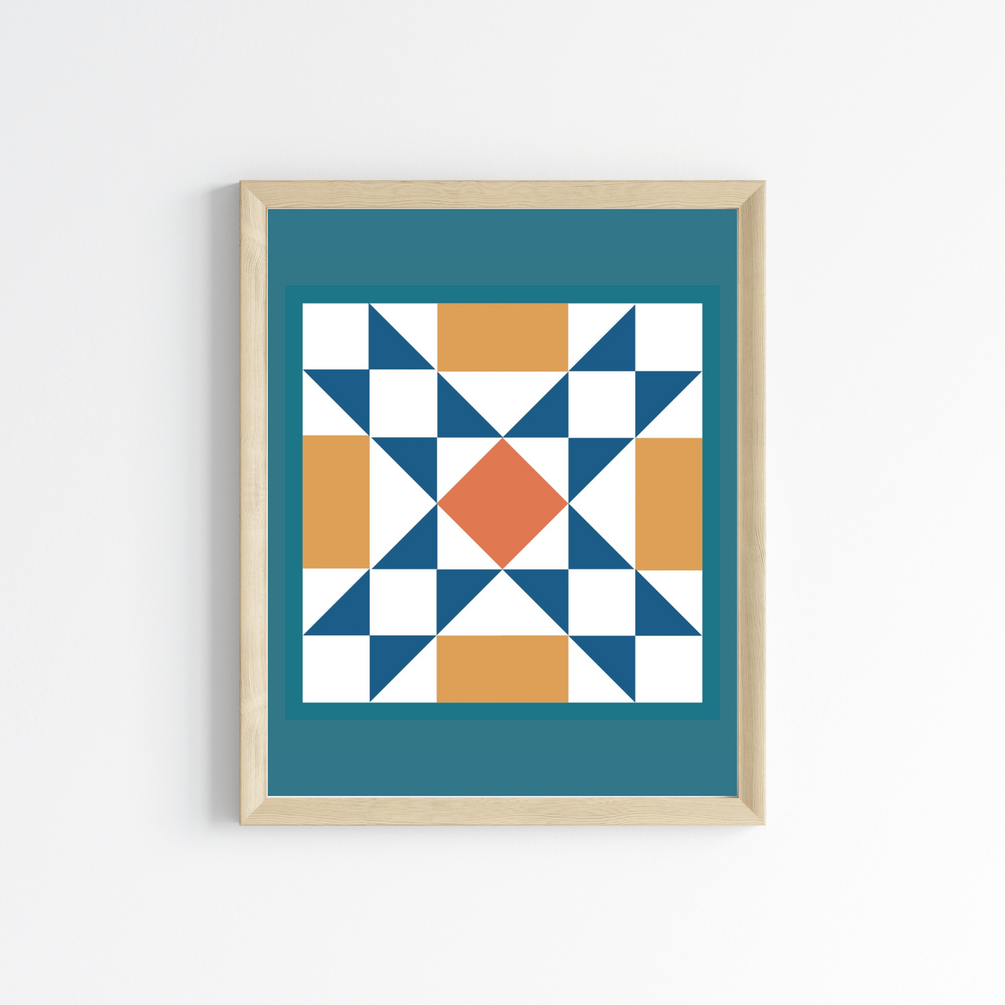 Orange and Blue Quilt Block Wall Art Print