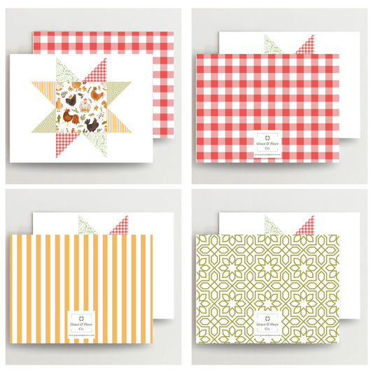 Hen House Quilt Star Assorted Blank Note Cards Set