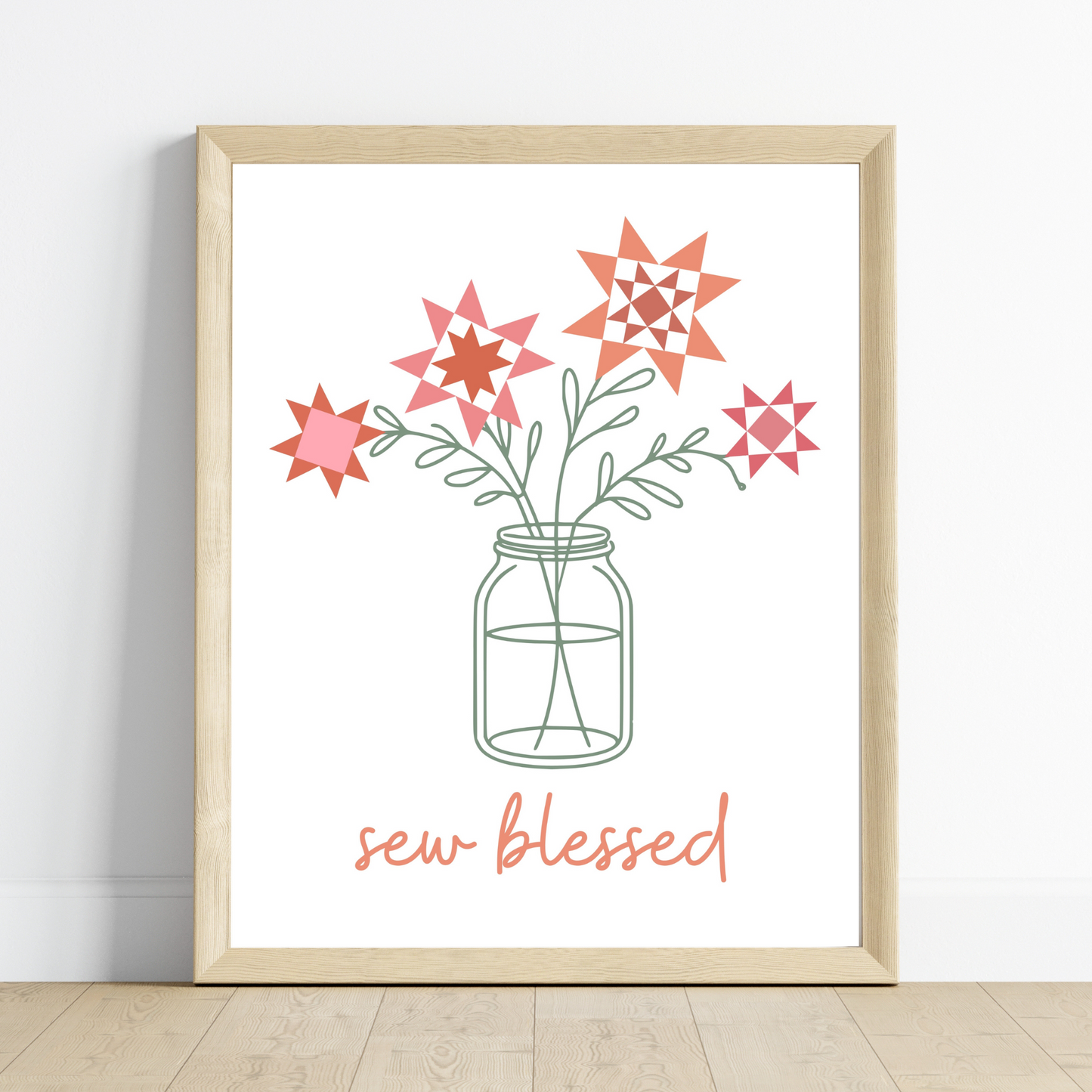 Sew Blessed Quilt Block Flowers Wall Art Print