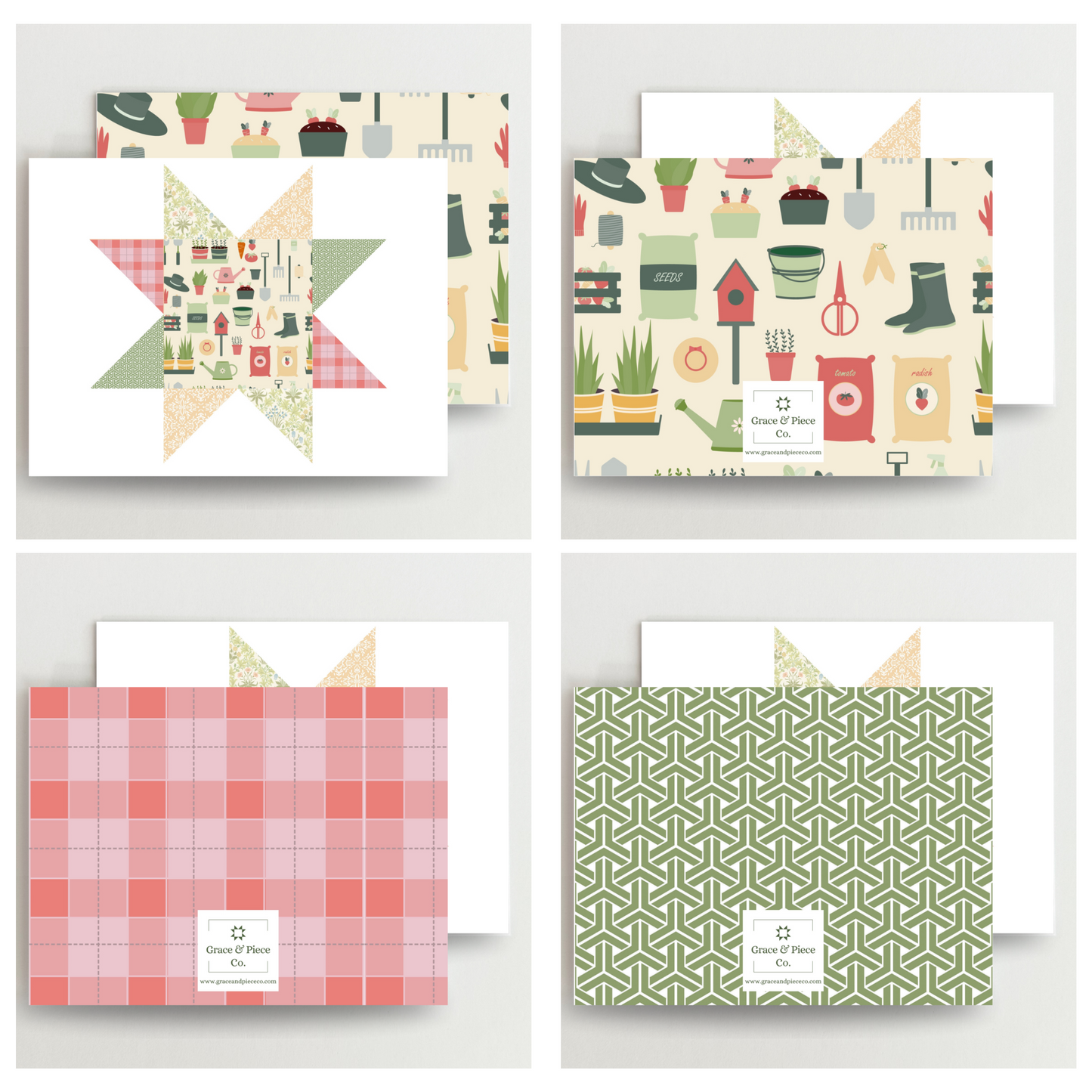 Garden Girl Quilt Star Assorted Blank Note Cards Set