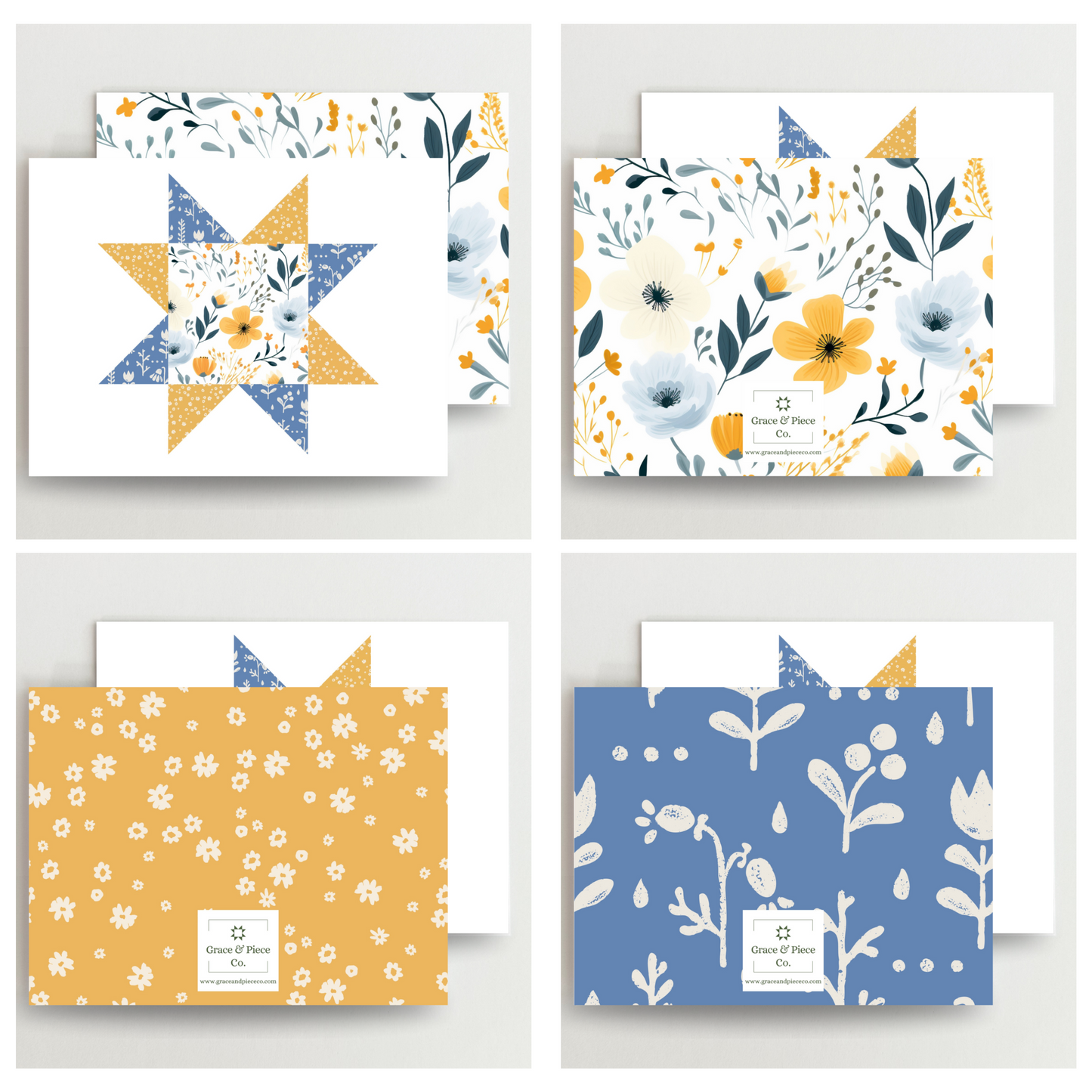 Prairie Flowers Quilt Star Assorted Blank Note Cards Set