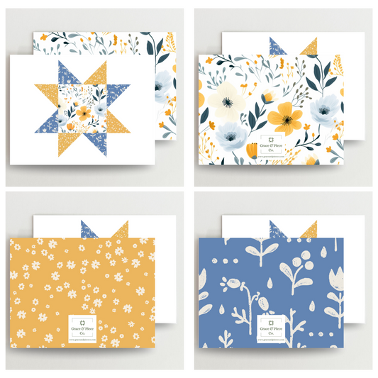 Prairie Flowers Quilt Star Assorted Blank Note Cards Set