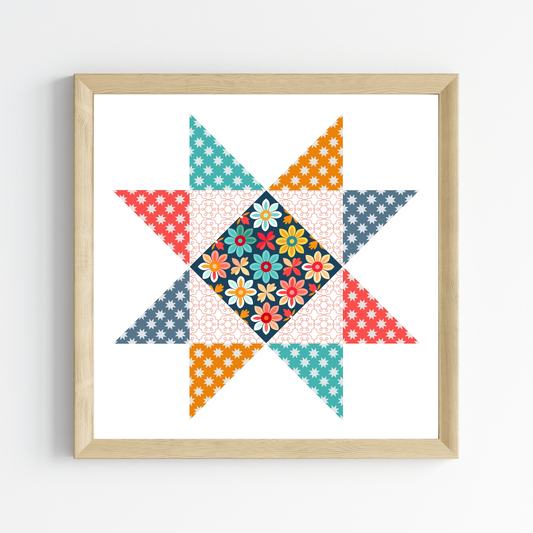 Groovy Patchwork Quilt Star Wall Art Print