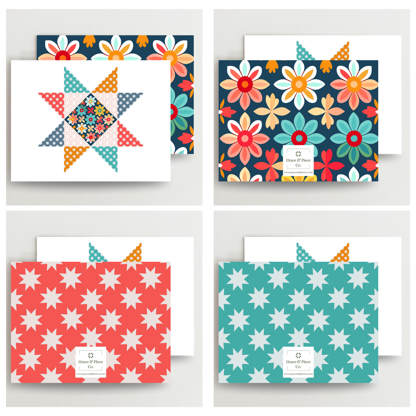 Groovy Quilt Star Assorted Blank Note Cards Set