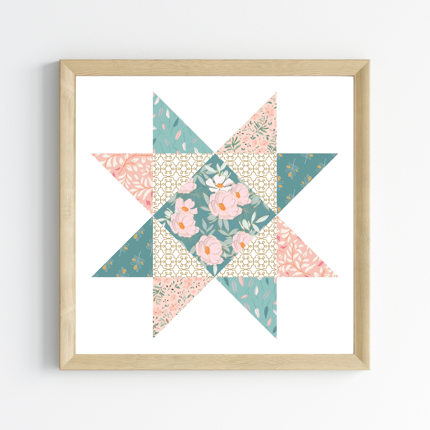 Graceful Garden Patchwork Quilt Star Wall Art Print