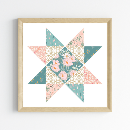 Graceful Garden Patchwork Quilt Star Wall Art Print