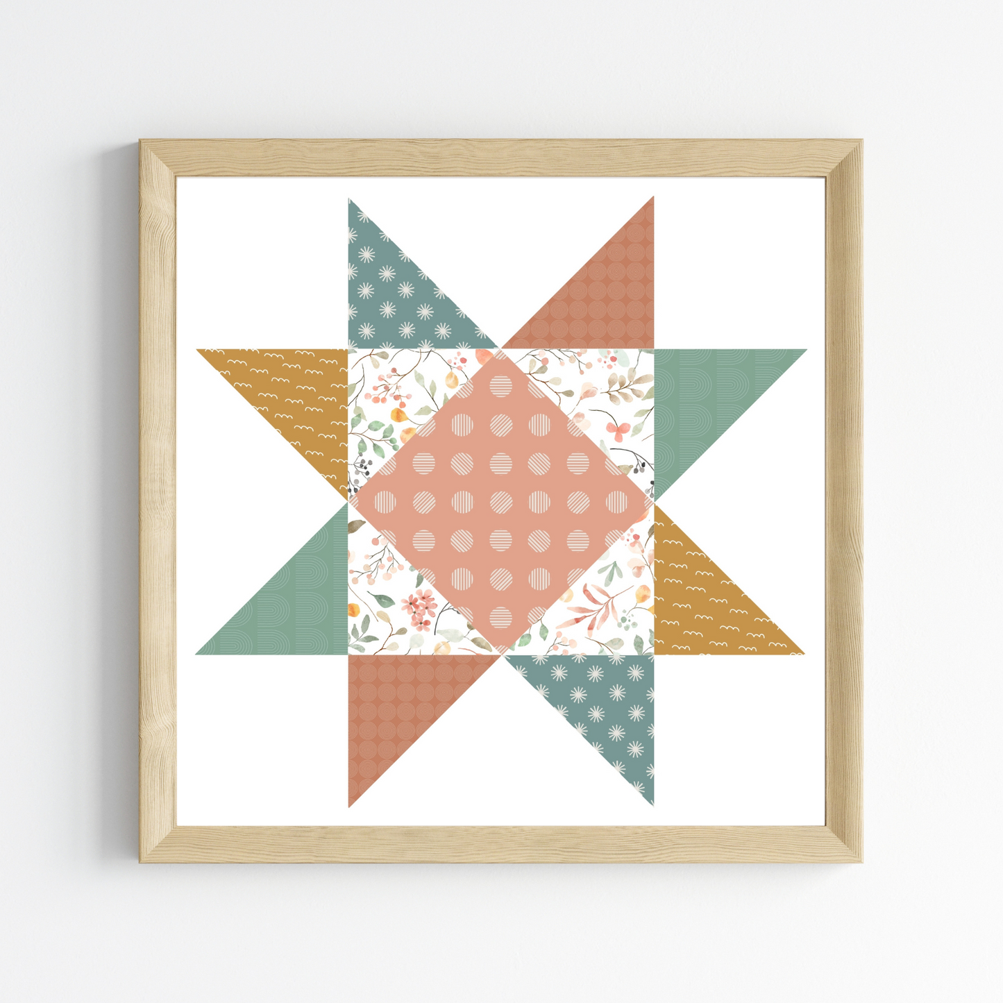 Floral Friendship Patchwork Quilt Star Wall Art Print