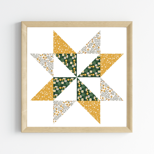 Flower Garden Patchwork Quilt Star Wall Art Print