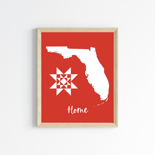 Florida Home Quilt Star 8x10 Wall Art Print - Choose Your Color