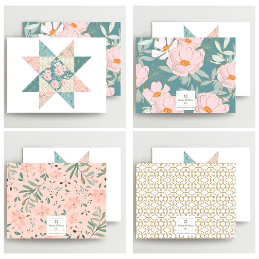 Graceful Garden Quilt Star Assorted Blank Note Cards Set