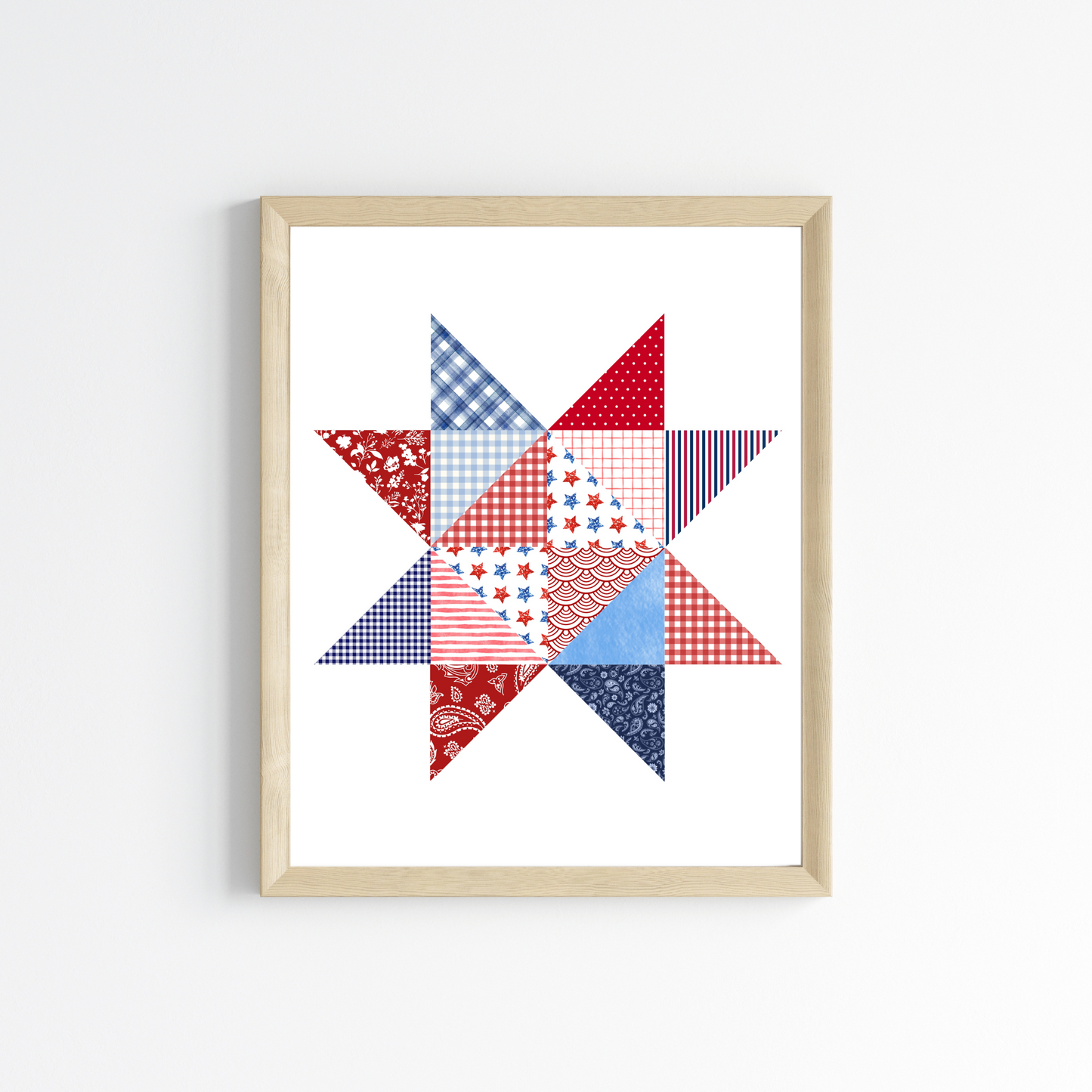 Patriotic Patchwork Quilt Star Wall Art Print 8"x10"