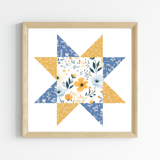 Prairie Flowers Patchwork Quilt Star Wall Art Print