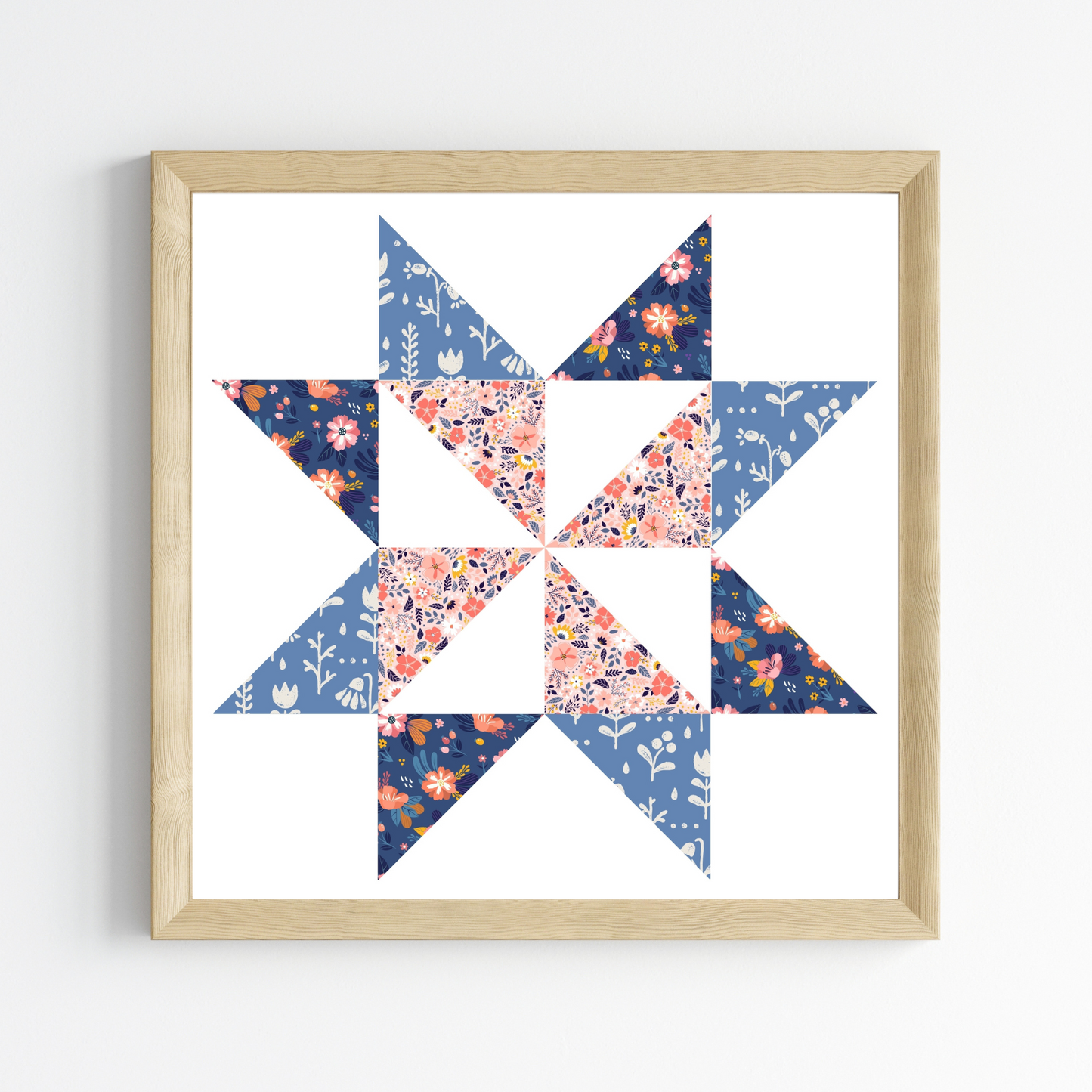 Fun Floral Patchwork Quilt Star Wall Art Print