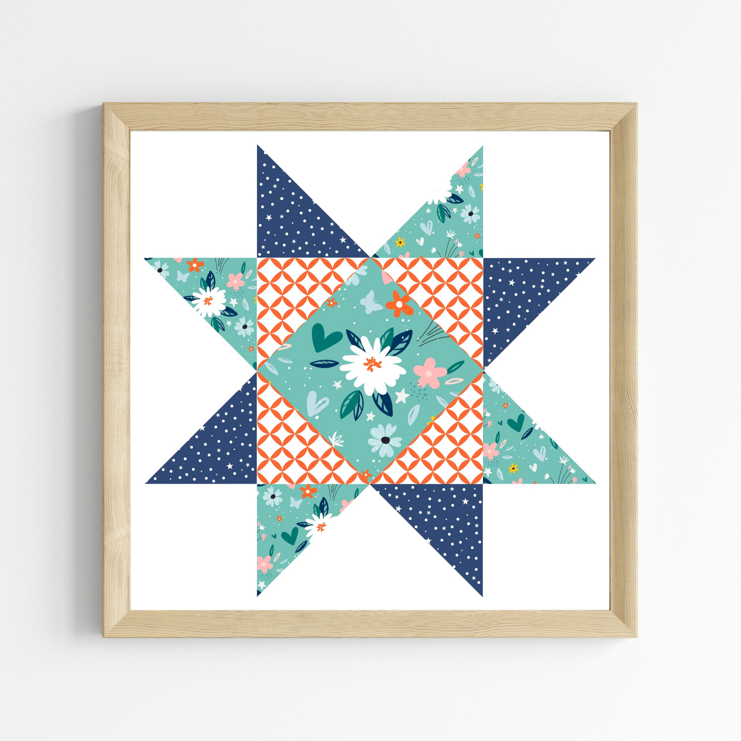 Daisy Stars Patchwork Quilt Star Wall Art Print