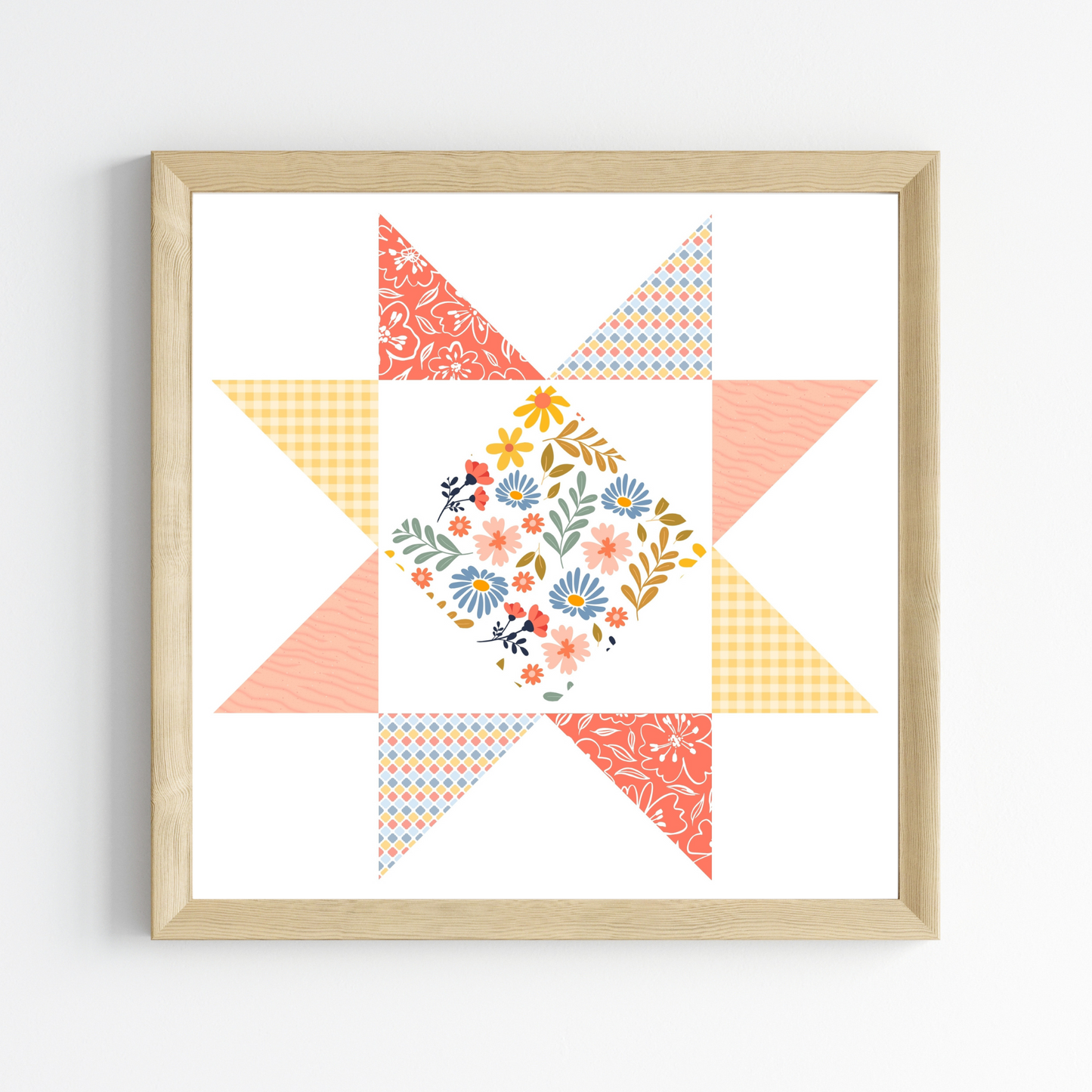 Happy Mail Patchwork Quilt Star Wall Art Print