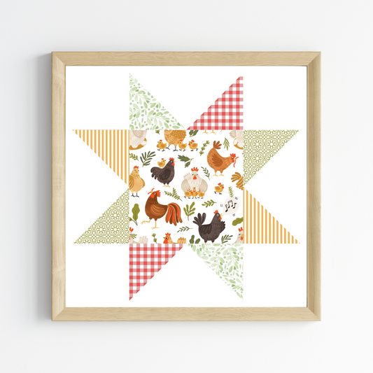 Hen House Patchwork Quilt Star Wall Art Print