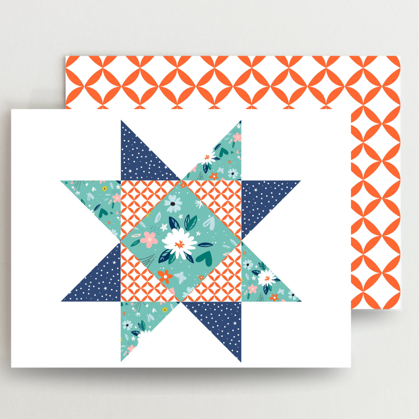 Daisy Stars 2 Quilt Star Blank Note Cards Set