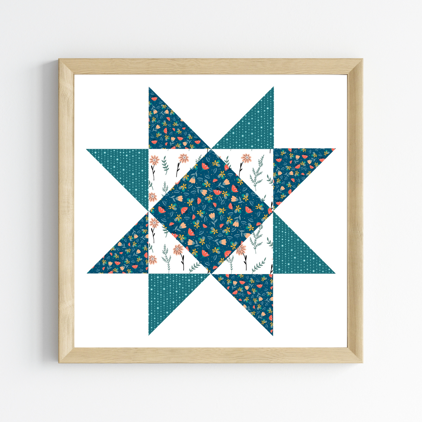 Truly Turquoise Patchwork Quilt Star Wall Art Print