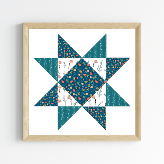 Truly Turquoise Patchwork Quilt Star Wall Art Print