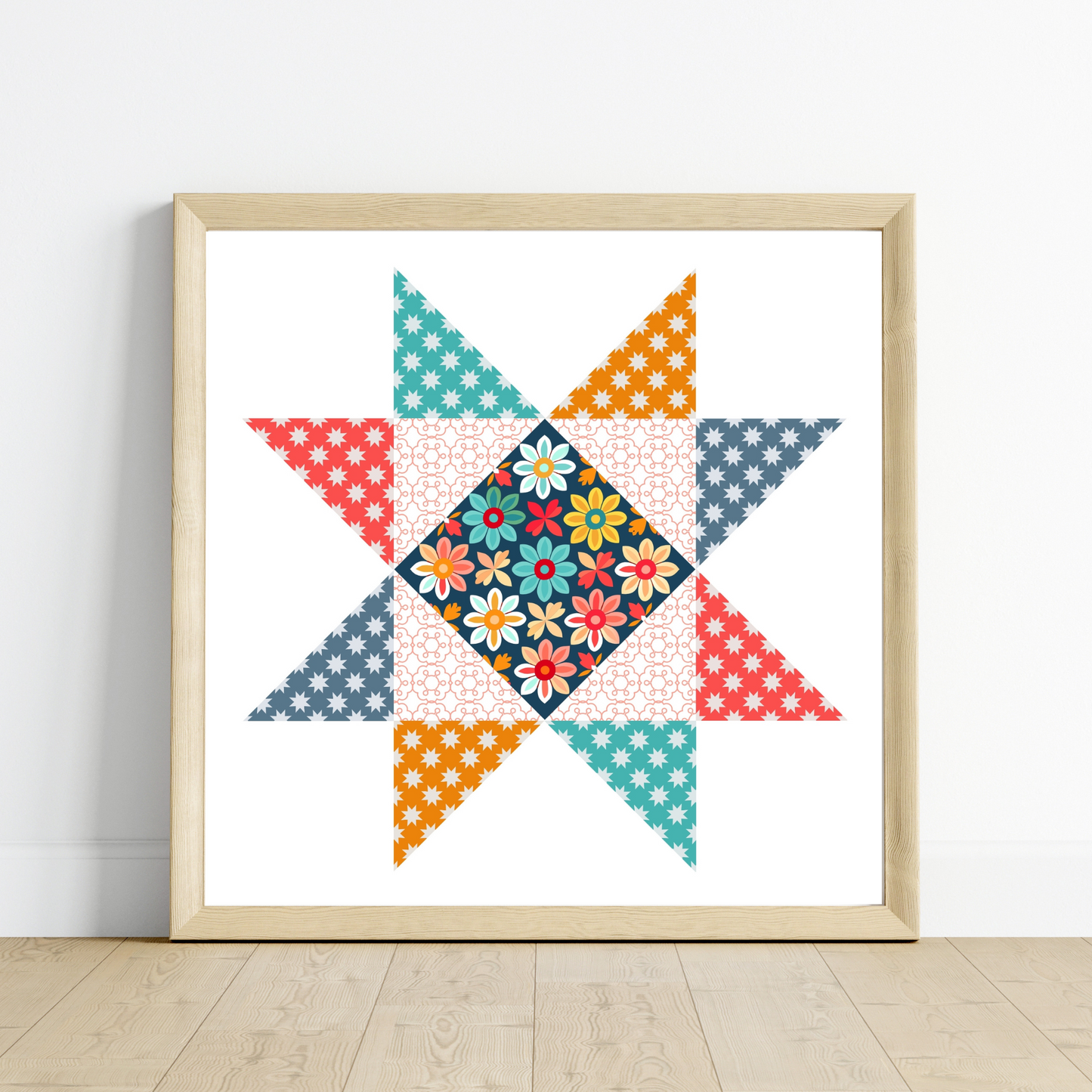 Groovy Patchwork Quilt Star Wall Art Print