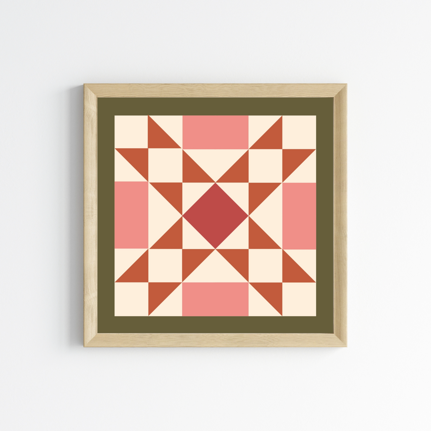 Pink and Green Quilt Block Wall Art Print