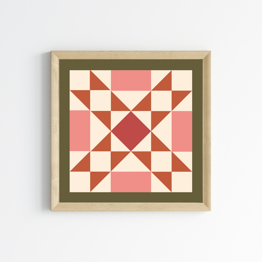 Pink and Green Quilt Block Wall Art Print