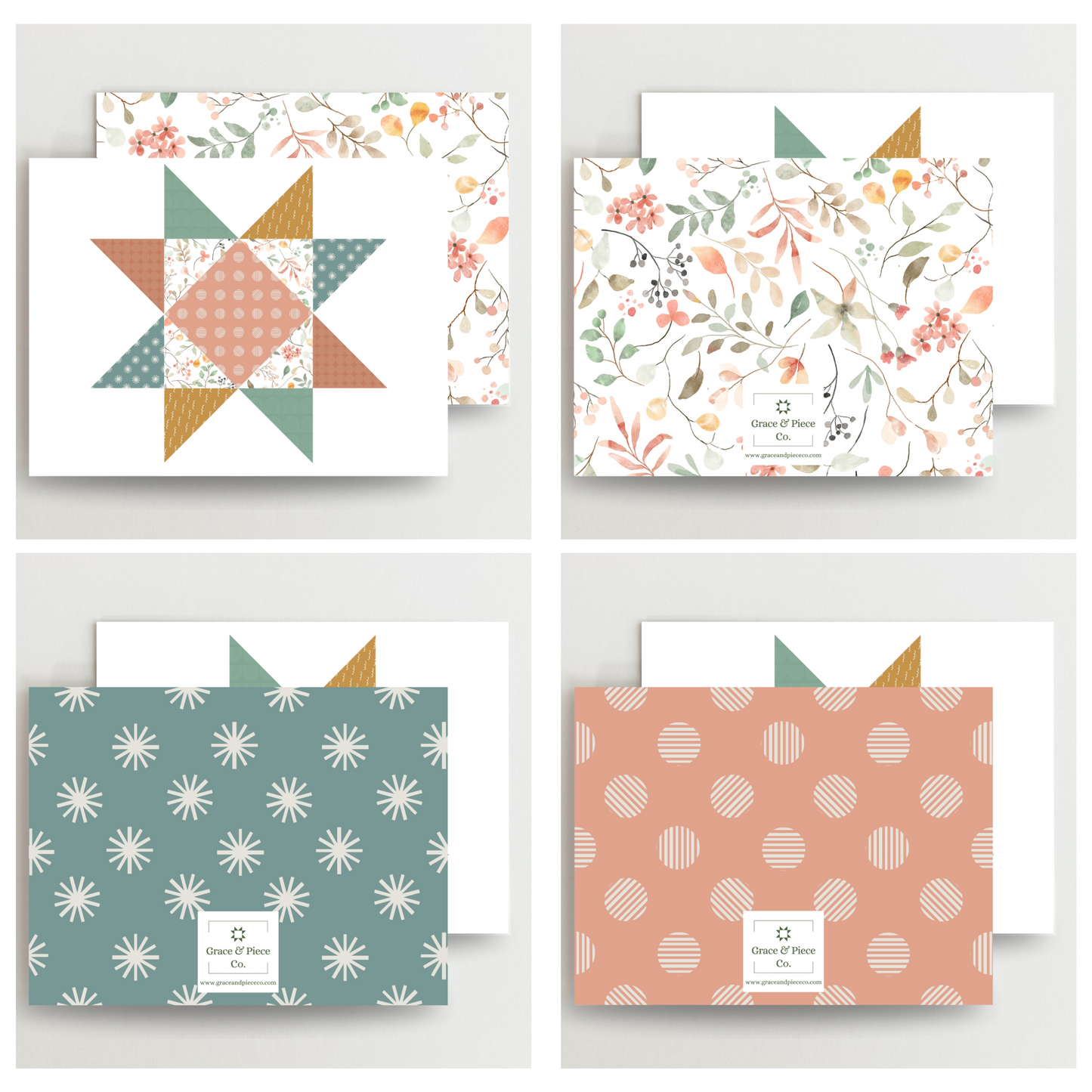 Floral Friendship Quilt Star Assorted Blank Note Cards Set