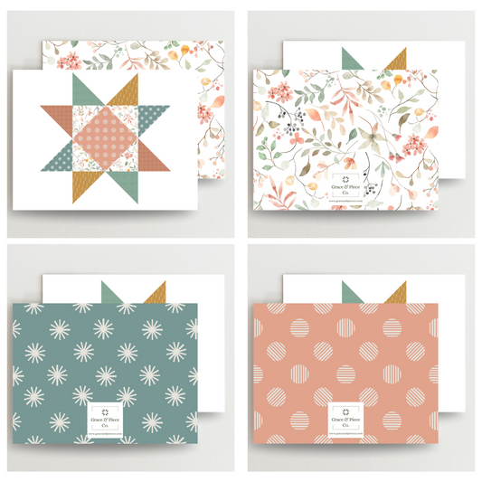 Floral Friendship Quilt Star Assorted Blank Note Cards Set