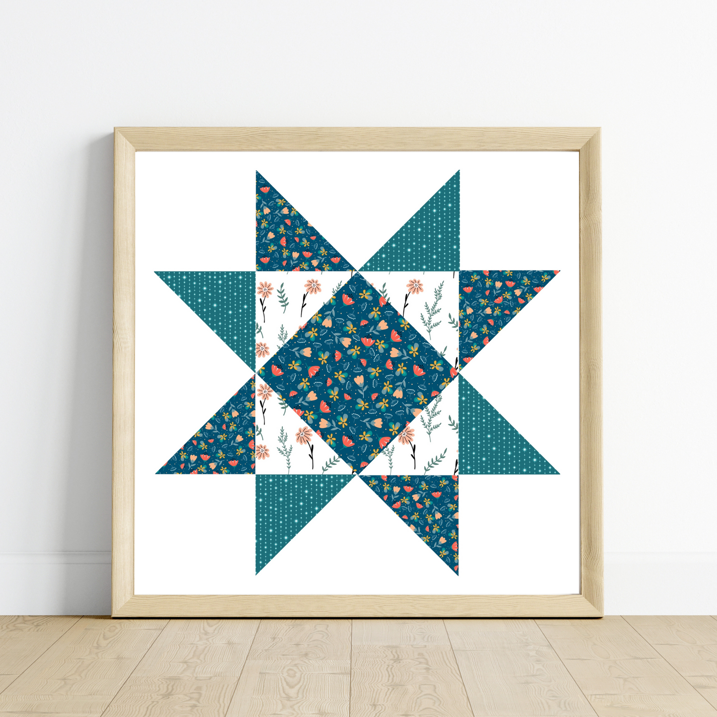 Truly Turquoise Patchwork Quilt Star Wall Art Print