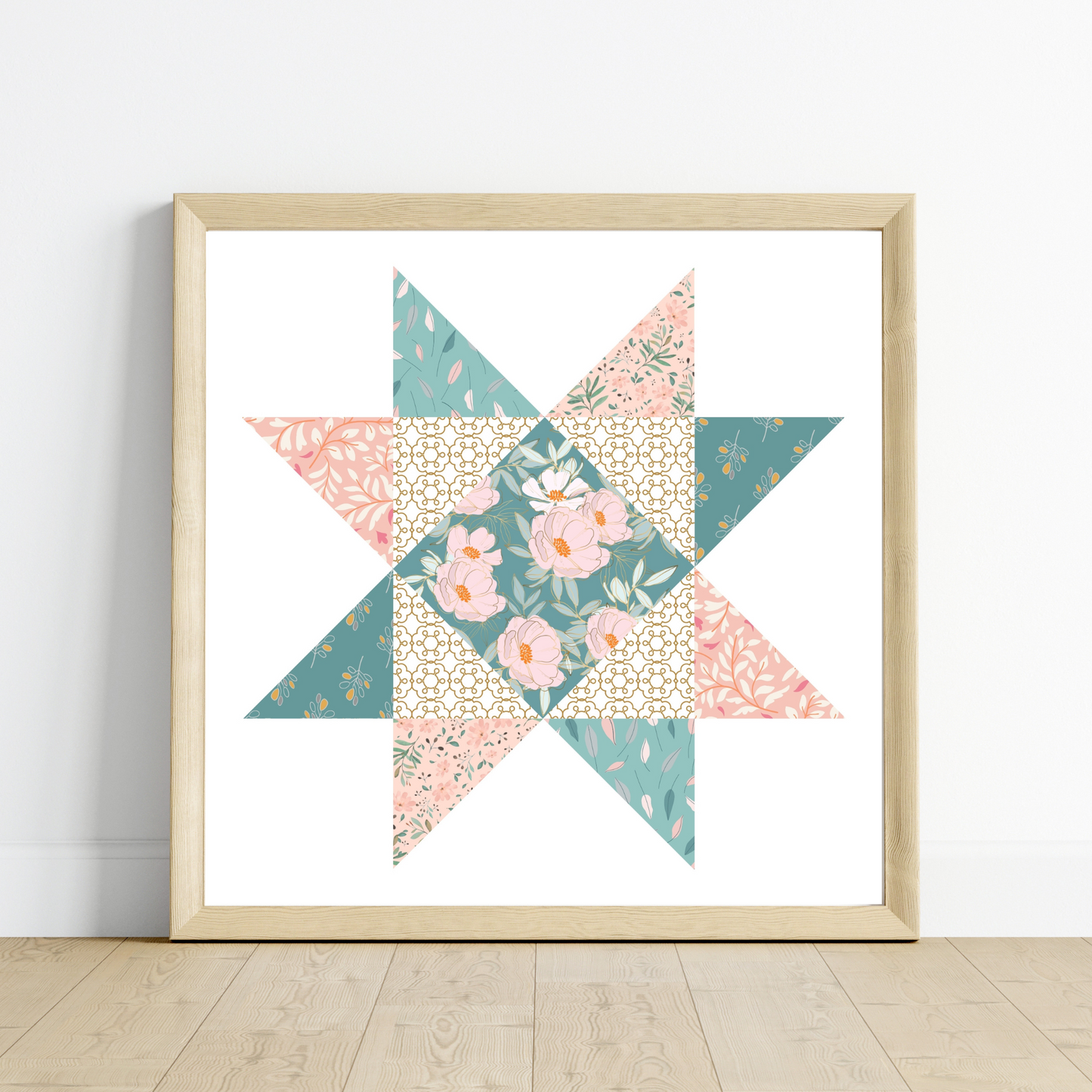 Graceful Garden Patchwork Quilt Star Wall Art Print