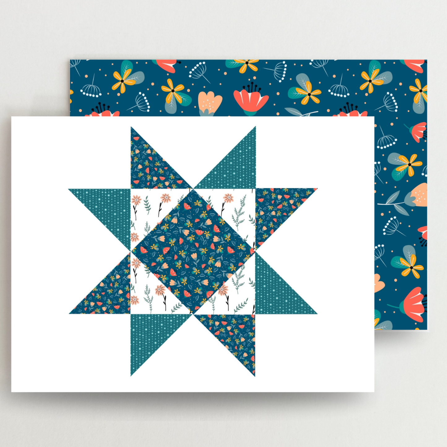 Truly Turquoise Quilt Star Assorted Blank Note Cards Set