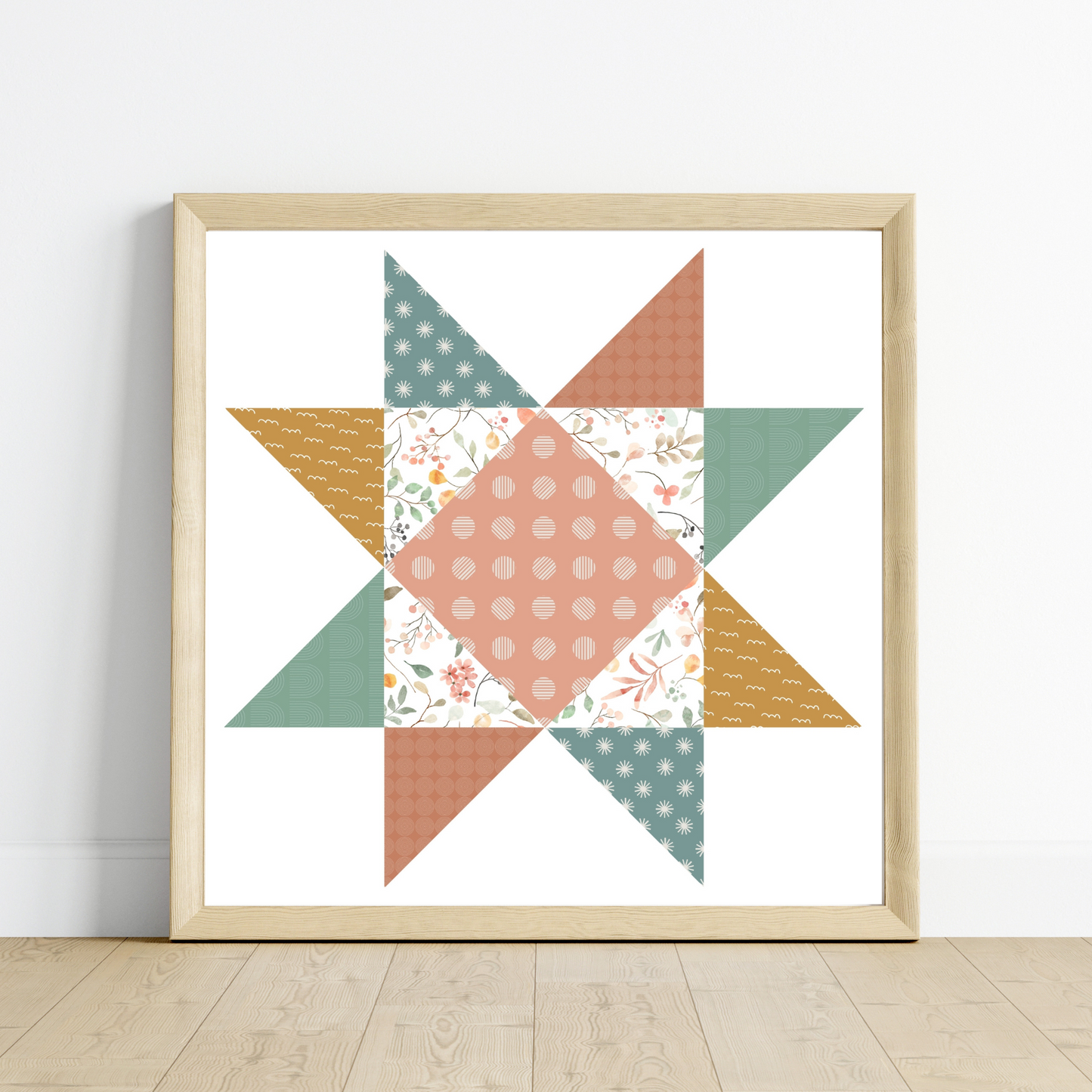 Floral Friendship Patchwork Quilt Star Wall Art Print