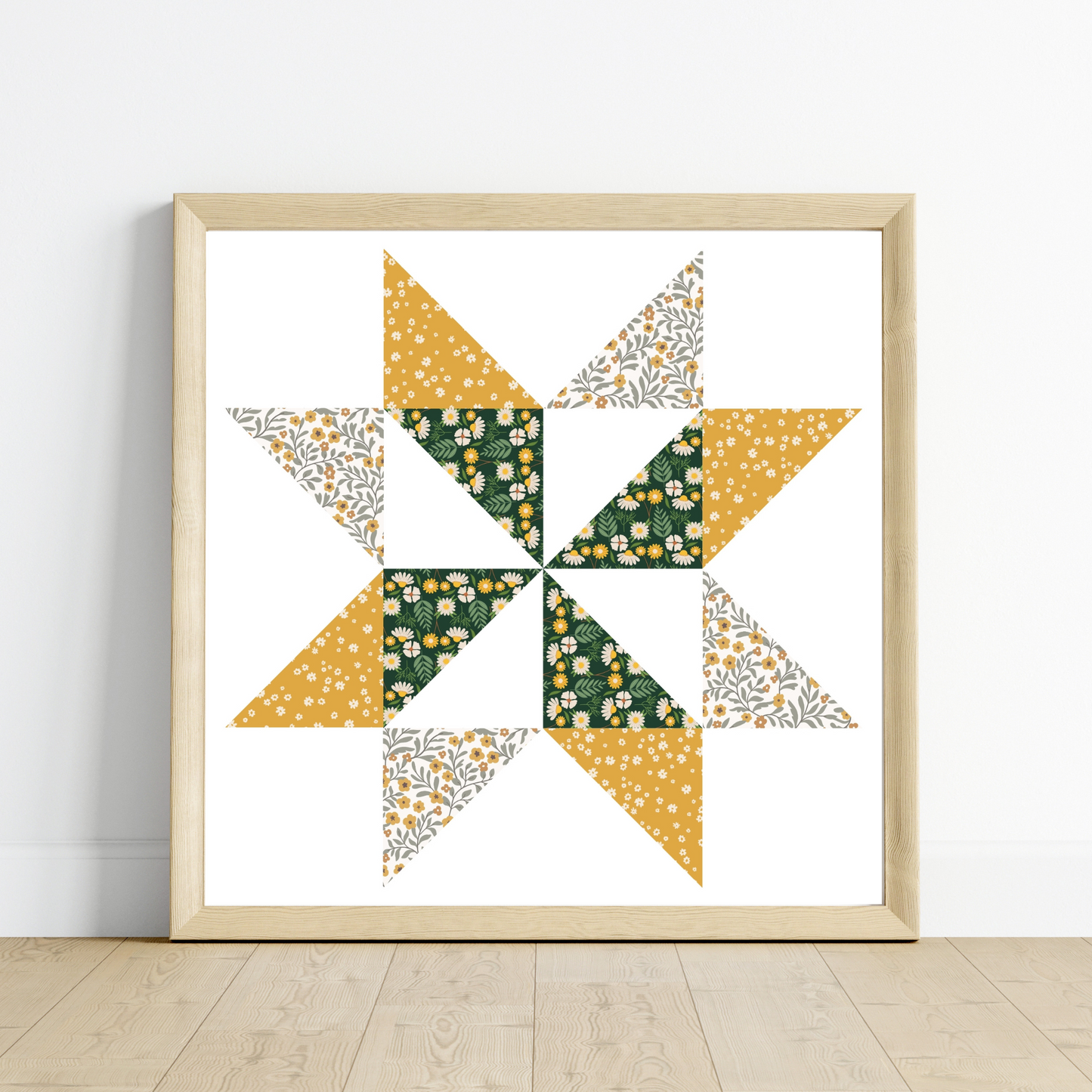 Flower Garden Patchwork Quilt Star Wall Art Print