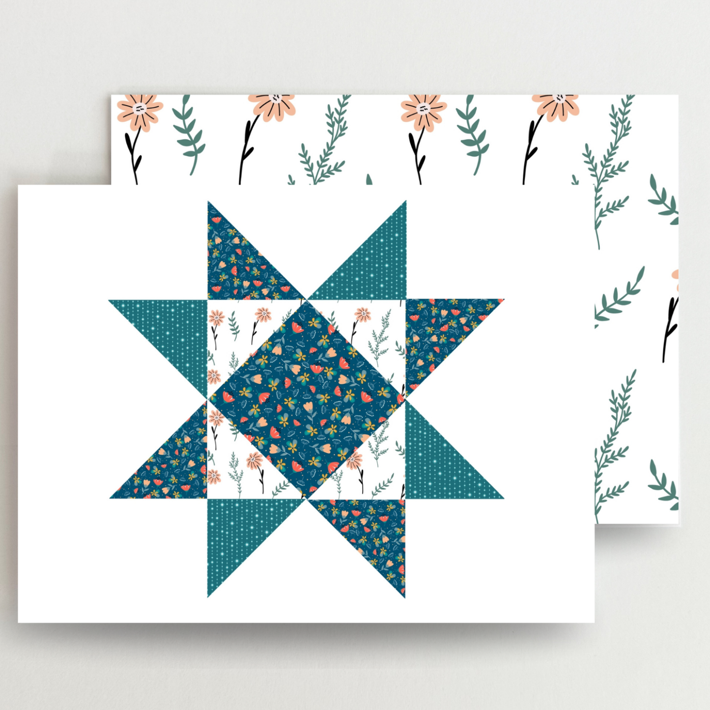 Truly Turquoise Quilt Star Assorted Blank Note Cards Set