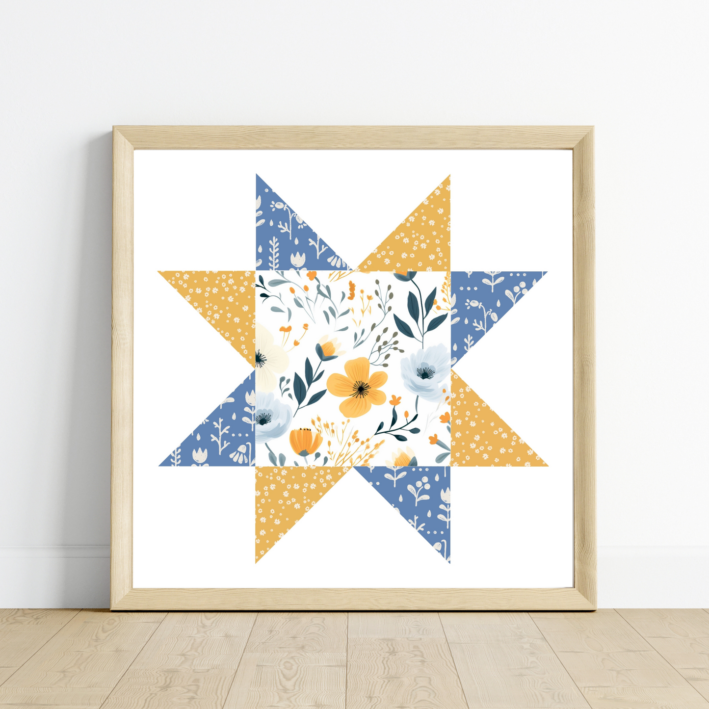 Prairie Flowers Patchwork Quilt Star Wall Art Print