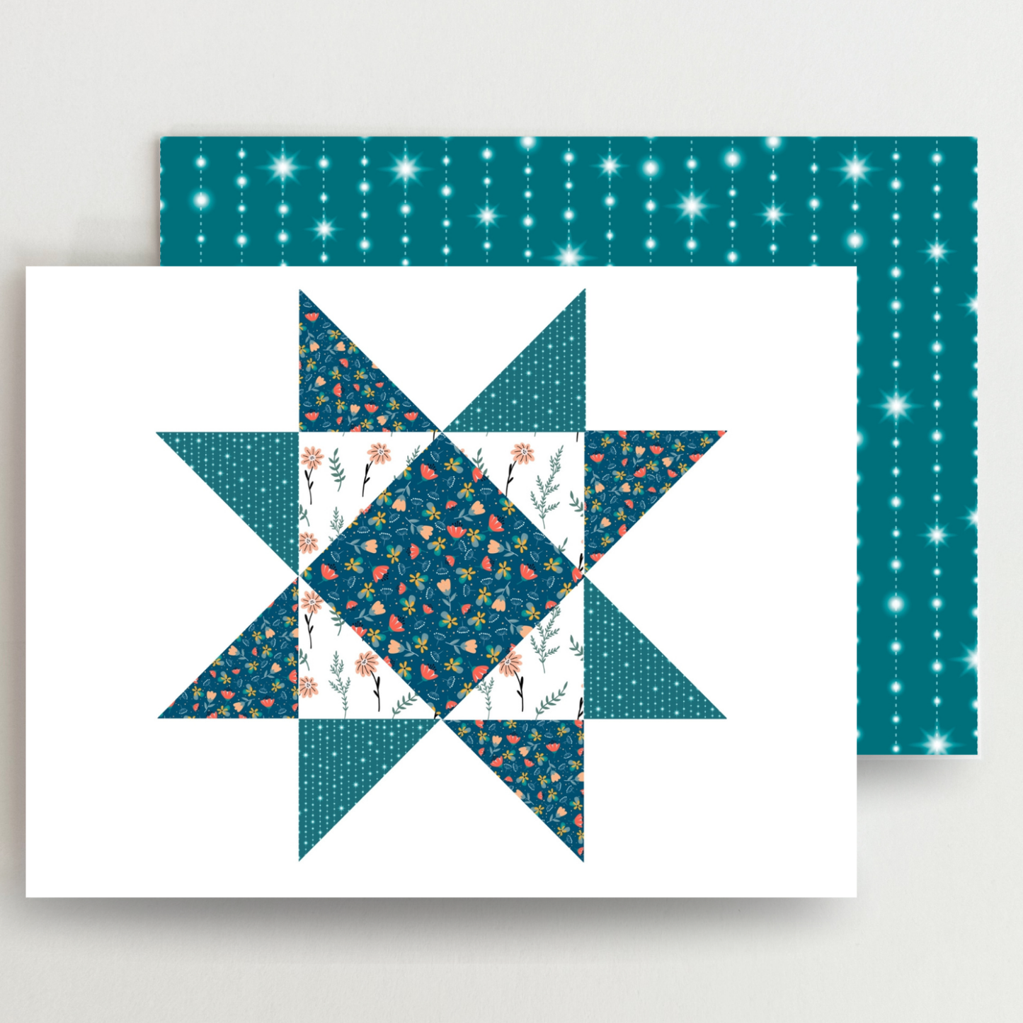 Truly Turquoise Quilt Star Assorted Blank Note Cards Set