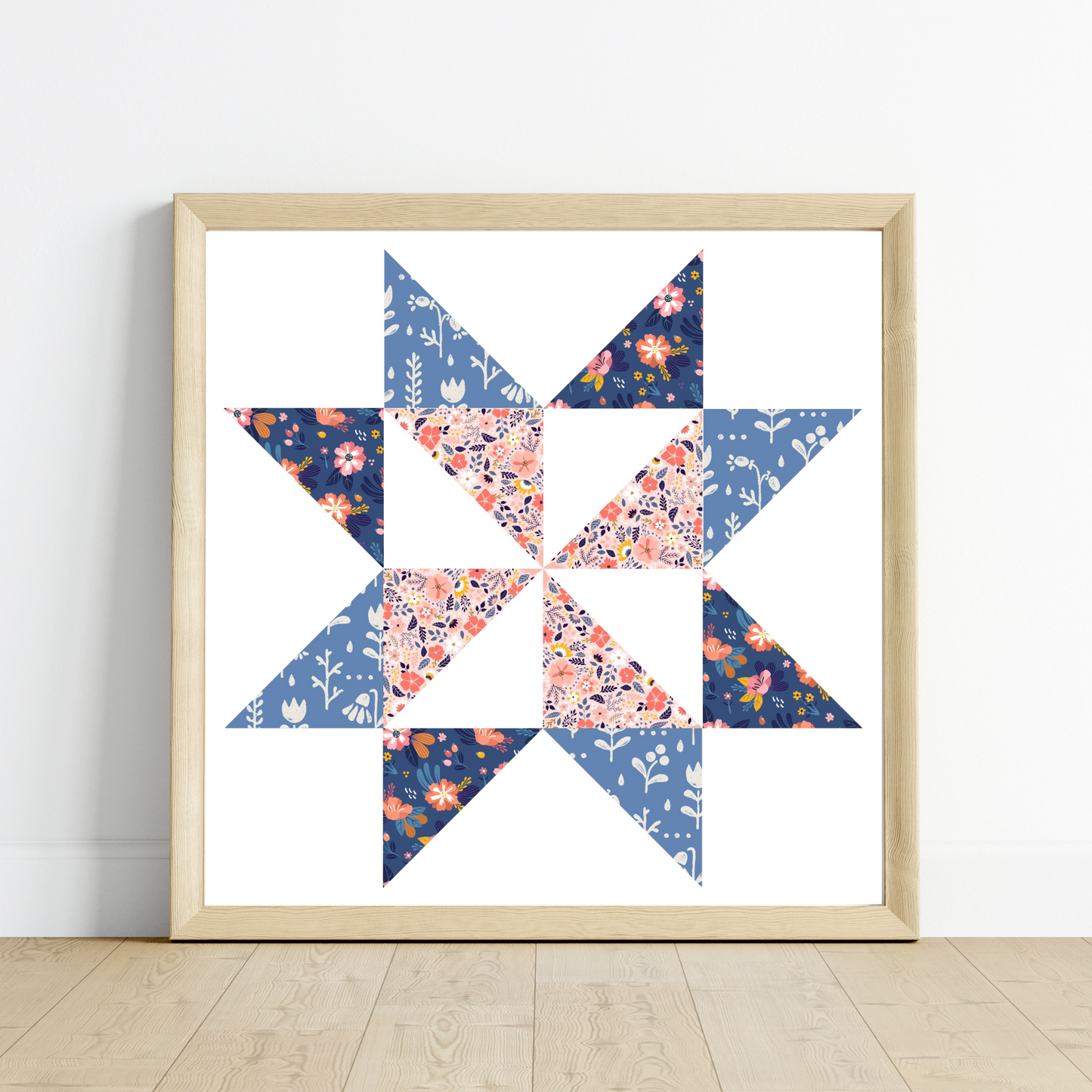 Fun Floral Patchwork Quilt Star Wall Art Print