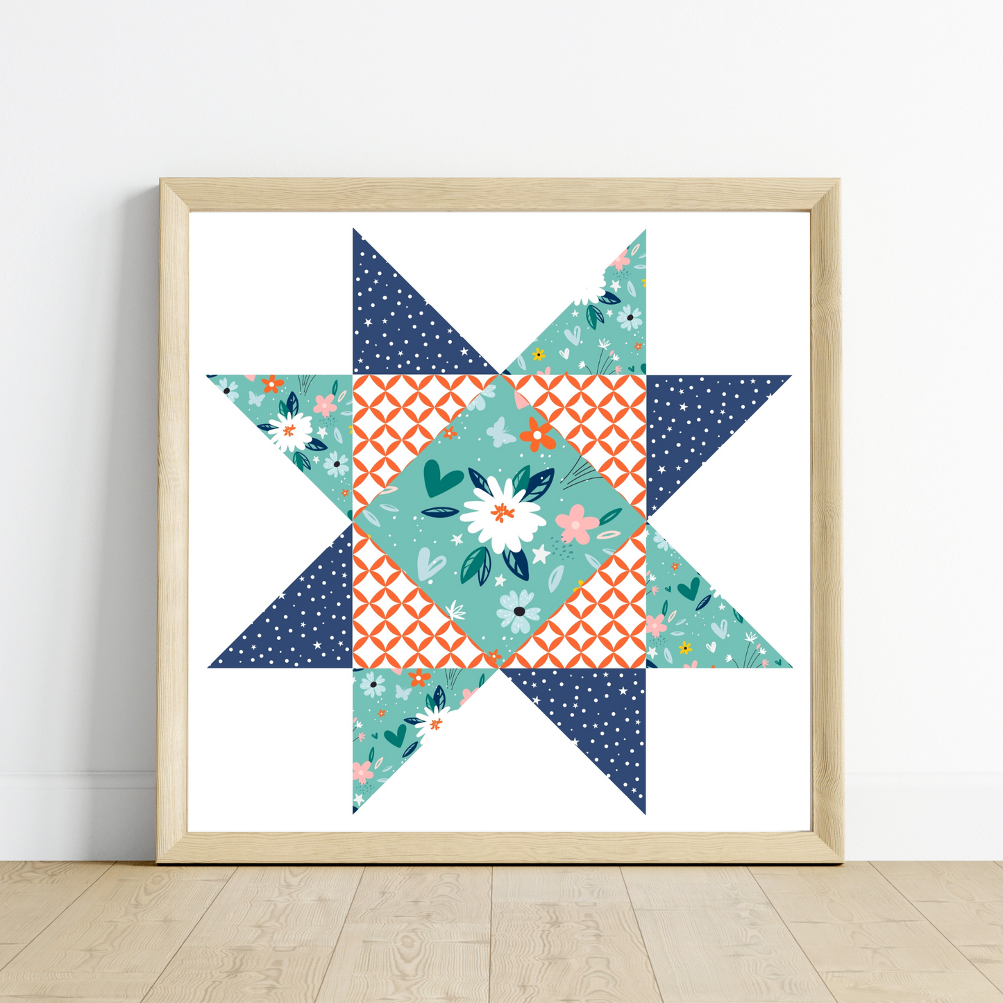 Daisy Stars Patchwork Quilt Star Wall Art Print