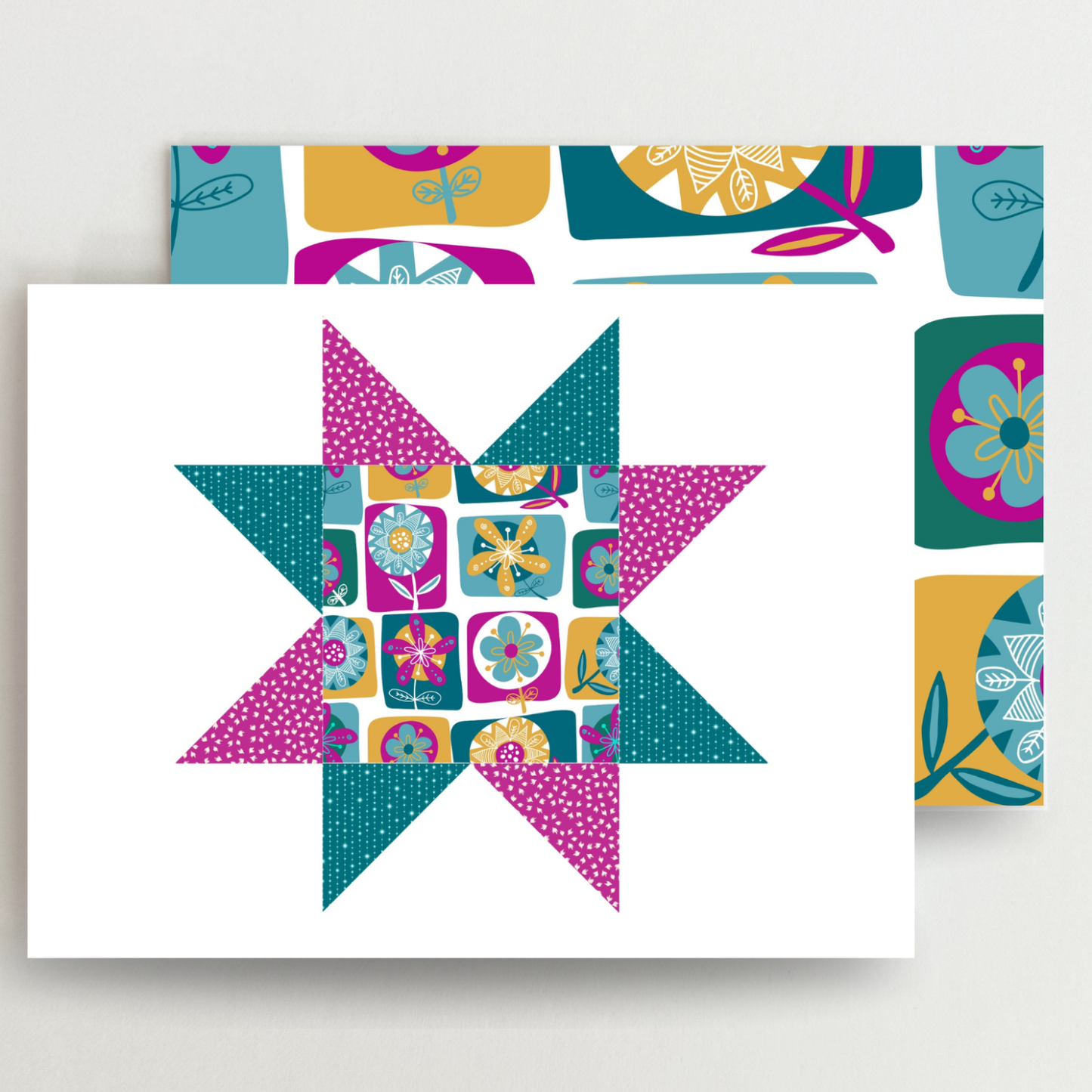 Funky Floral Quilt Star Assorted Blank Note Cards Set