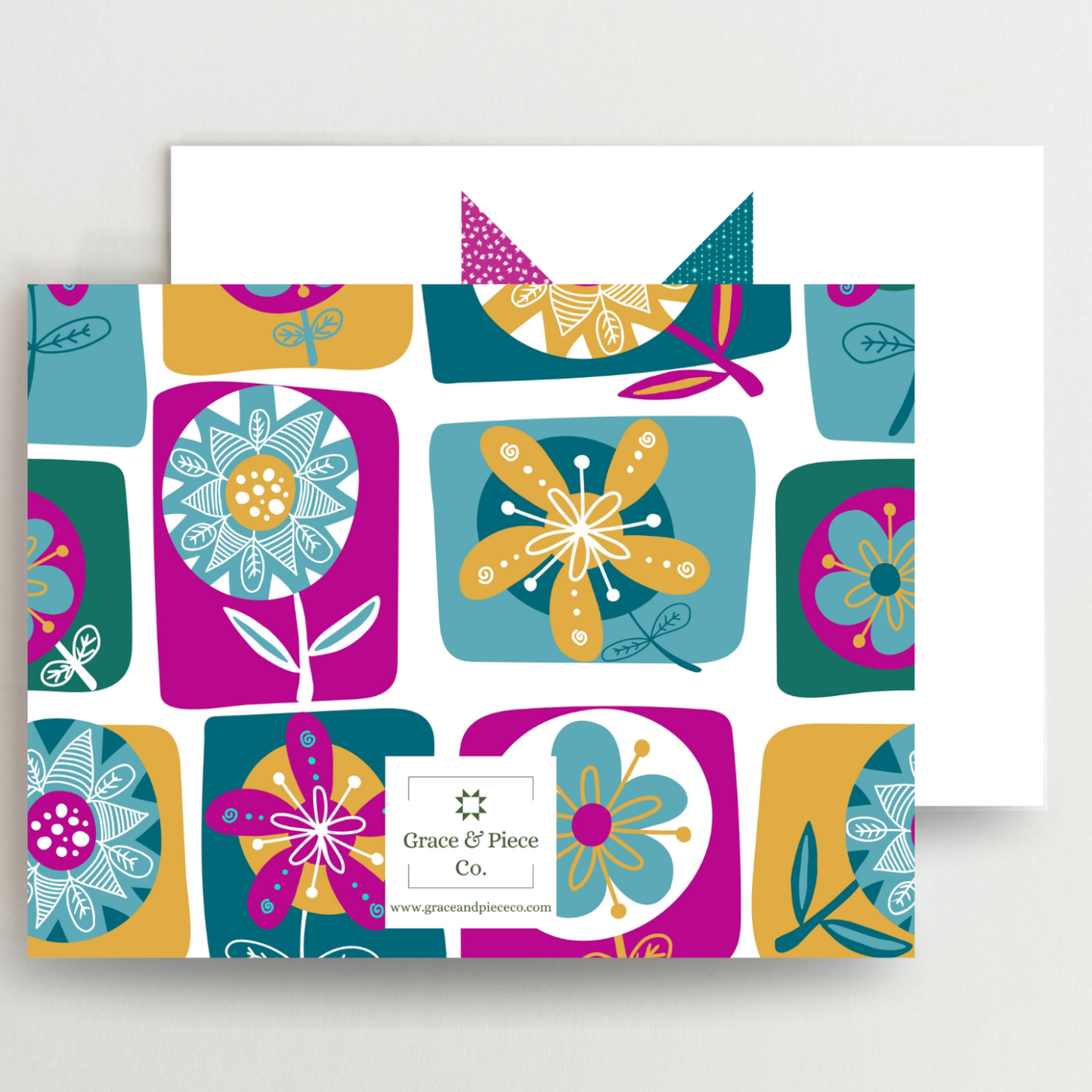 Funky Floral 1 Quilt Star Blank Note Cards Set