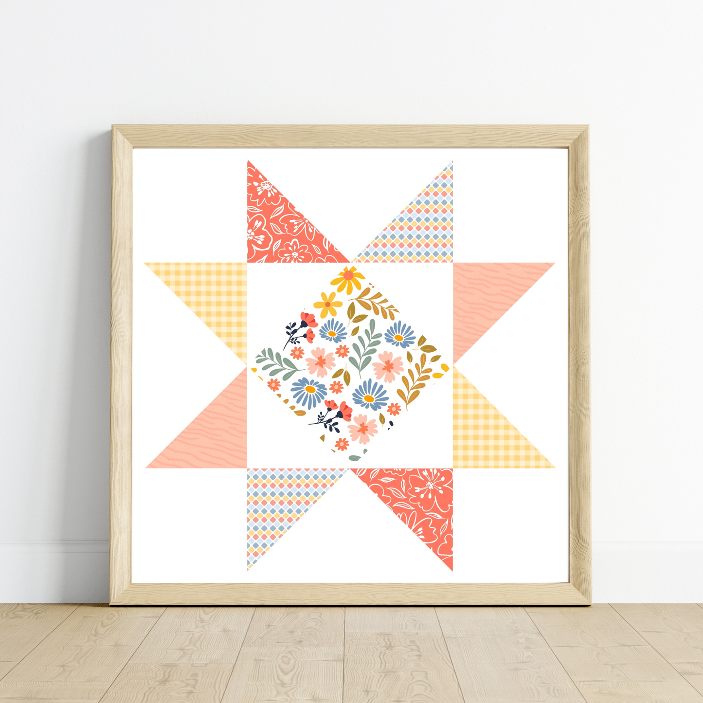 Happy Mail Patchwork Quilt Star Wall Art Print