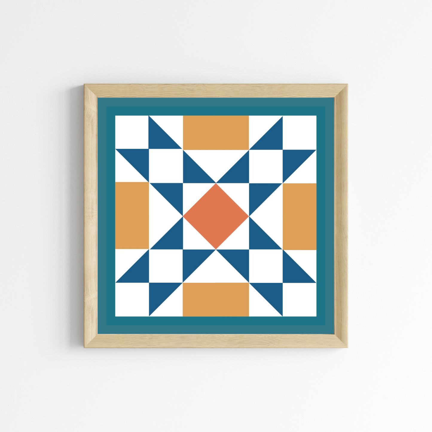 Orange and Blue Quilt Block Wall Art Print