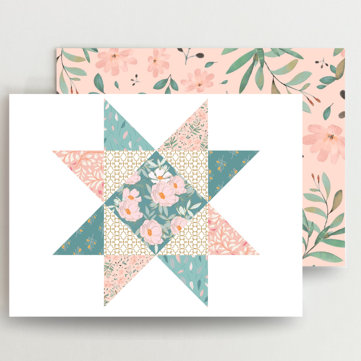 Graceful Garden Quilt Star Assorted Blank Note Cards Set