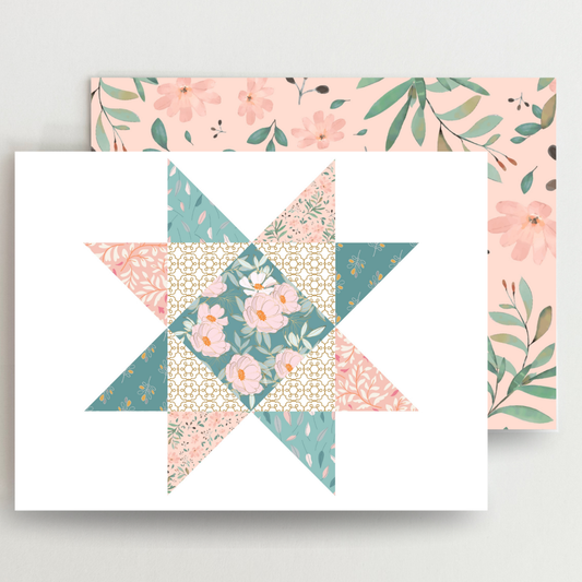 Graceful Garden 2 Quilt Star Blank Note Cards Set