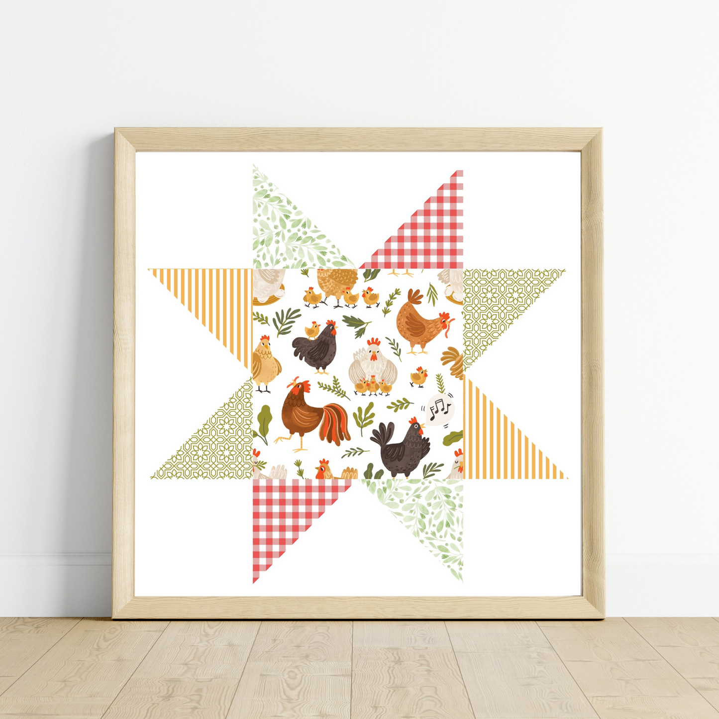 Hen House Patchwork Quilt Star Wall Art Print